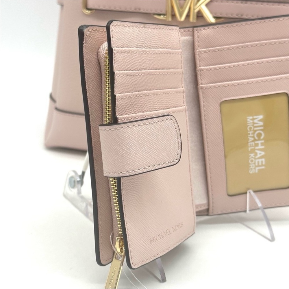 Michael Kors Reed Small Satchel Crossbody Bag & MD Bifold Zip Chain Wallet Pink - Picture 8 of 14
